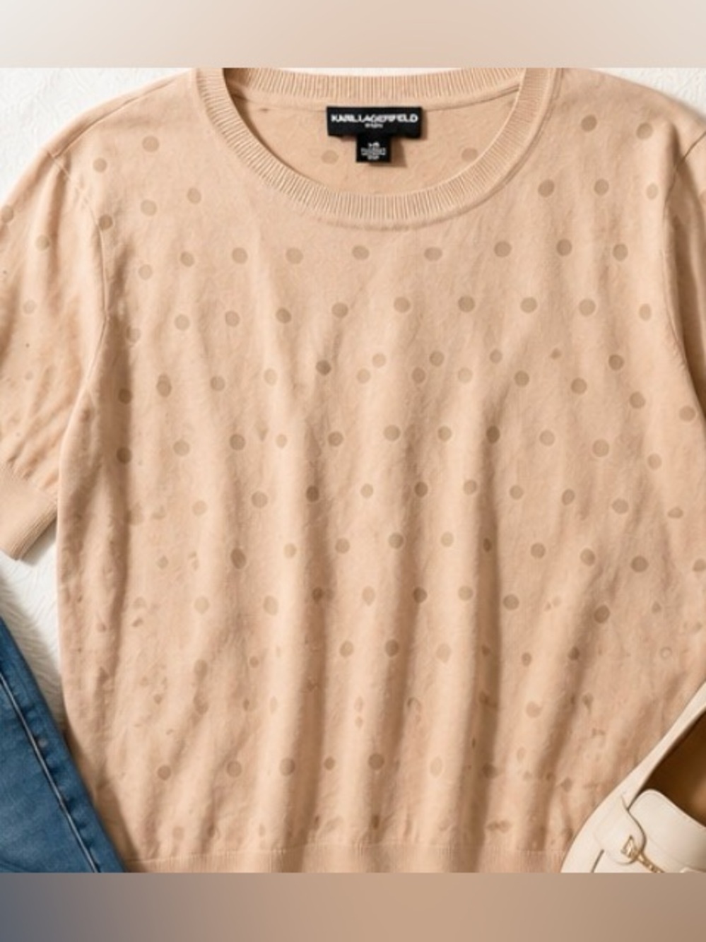 Karl Lagerfeld Paris Polka Dot Short Sleeve Knit Sweater – Size Large